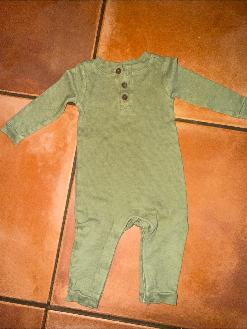 Old Navy‎ Olive Green Long Sleeve Henley Romper Baby 6-12M